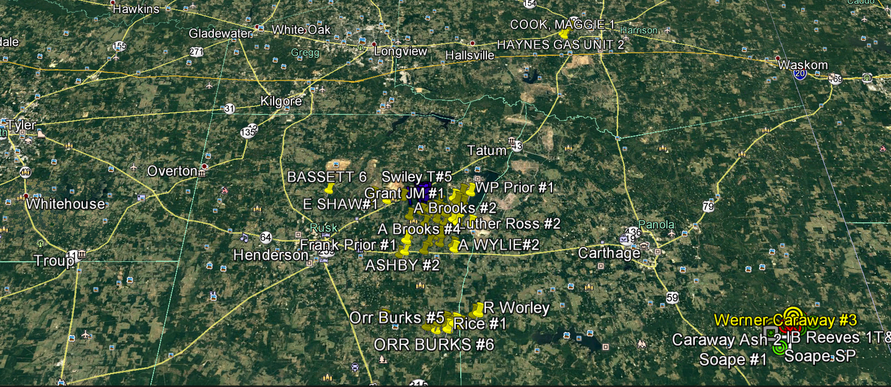 East Texas Basin geological map and operations
